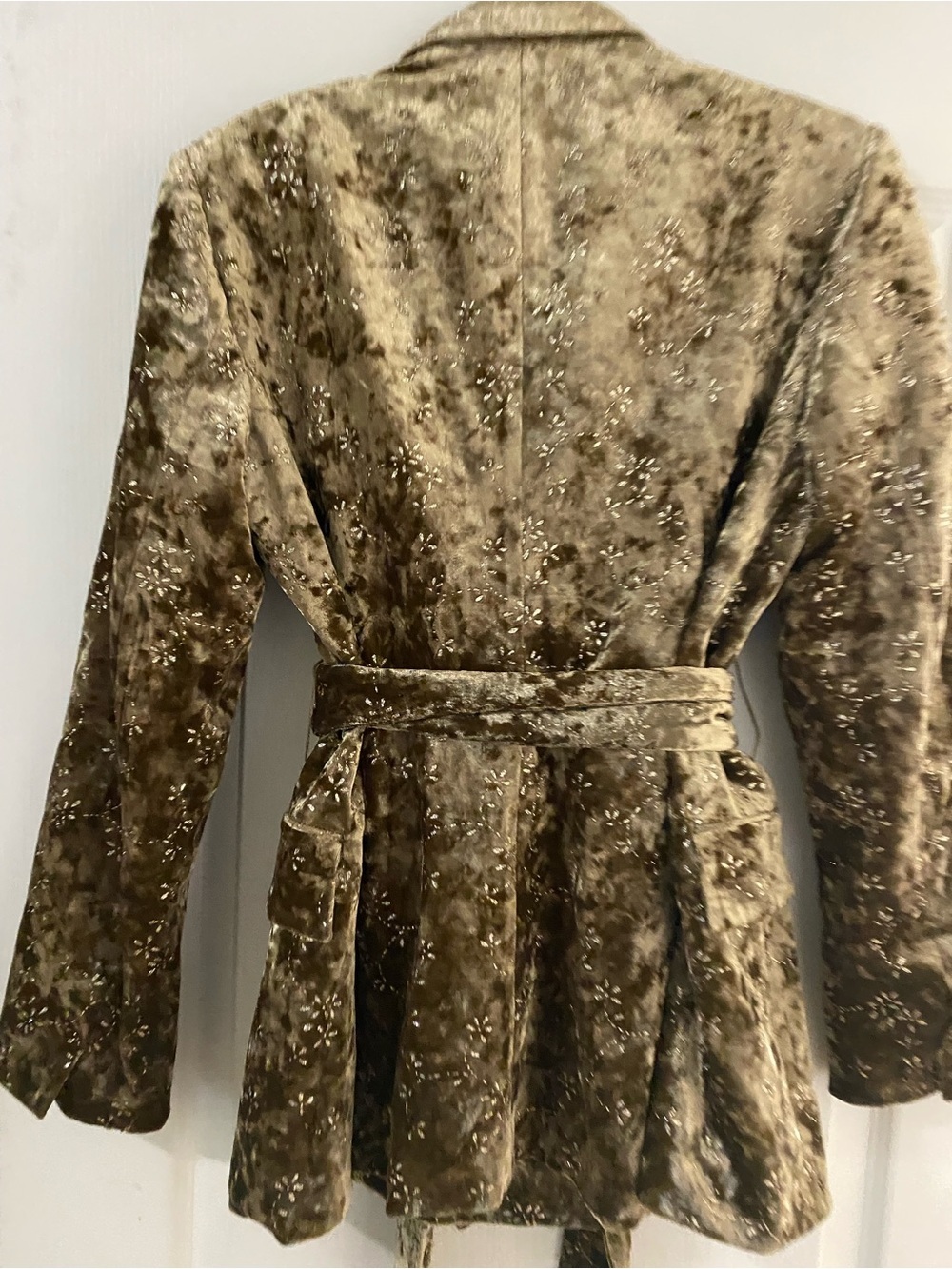Zara Metallic Thread Crushed Velvet Tie-Waist Old Money Blazer Jacket Gold L - Picture 12 of 16